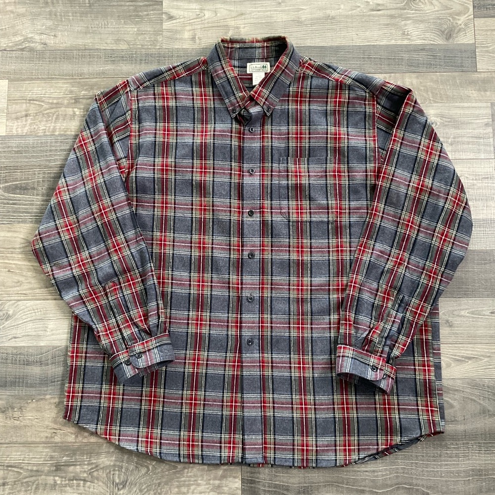 LL Bean Scotch Plaid Flannel Shirt Size Men’s XXL Red Black Grey Stewart 228061